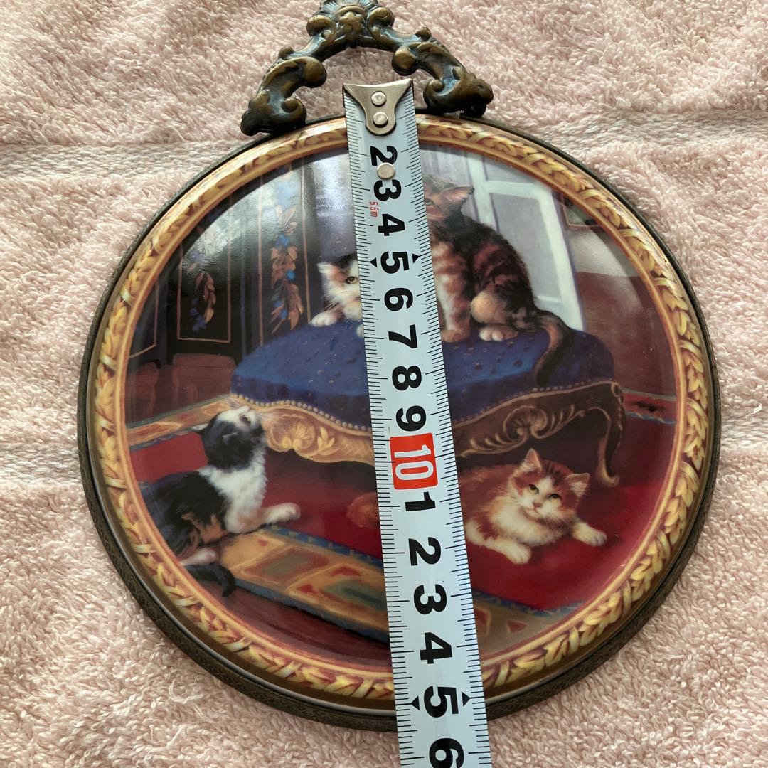 希少　マイセン 猫 壁掛け 飾り絵 プレート 猫の絵画 アンティークフレーム