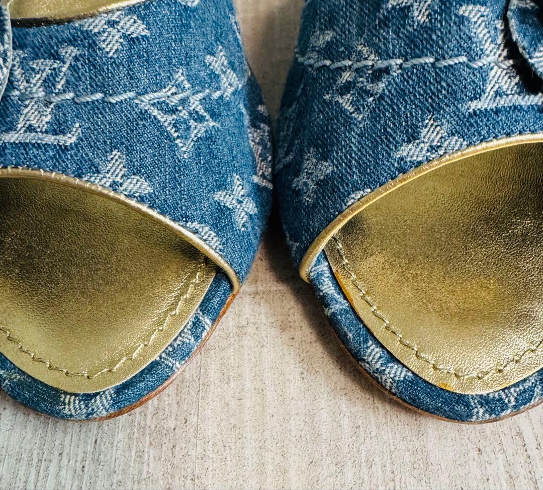 ■LOUIS VUITTON■替えヒール付き■デニム地モノグラムミュール■お花■