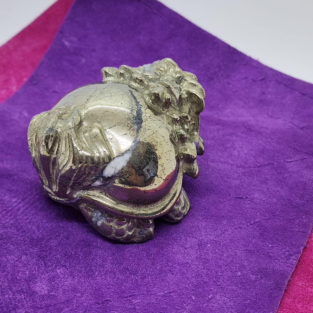 天然石 パイライト 龍亀(ロングイ) 置物 約8cm