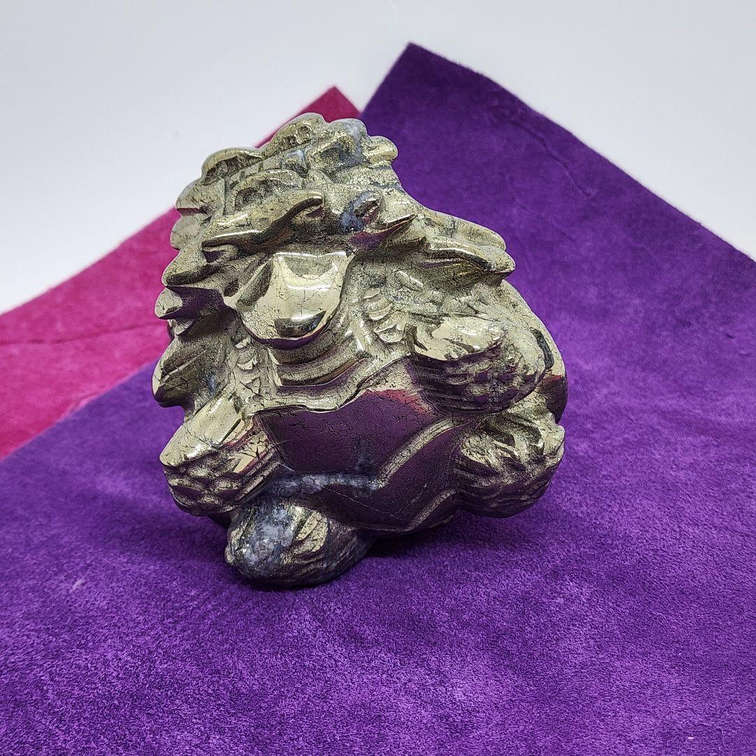 天然石 パイライト 龍亀(ロングイ) 置物 約8cm