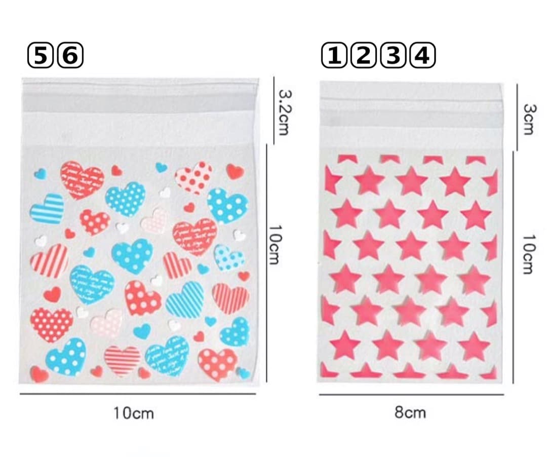 ♢梱包♢粘着テープ付きOPP袋♢星♢ラッピング♢OPP袋♢ハート♢カラフル♢