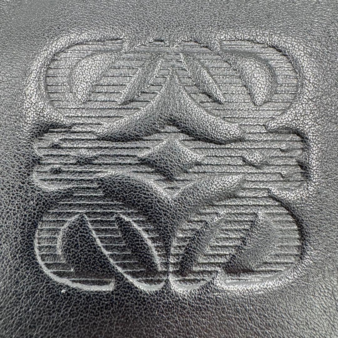 ロエベ アナグラム レザー イエローステッチ ショルダーバッグ 斜め掛け 黒