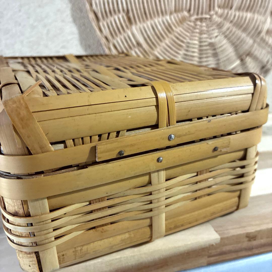 竹　御用カゴ　市場カゴ　ピクニックバスケ& お弁当箱　2点セット売り