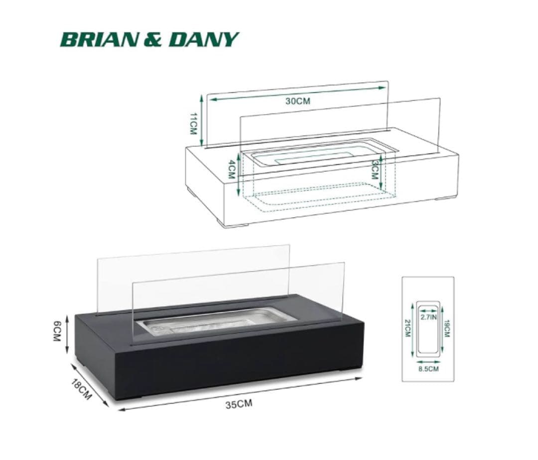卓上ファイヤーピット ポータブル ブラック18奥行きx35幅x14.5高さcm