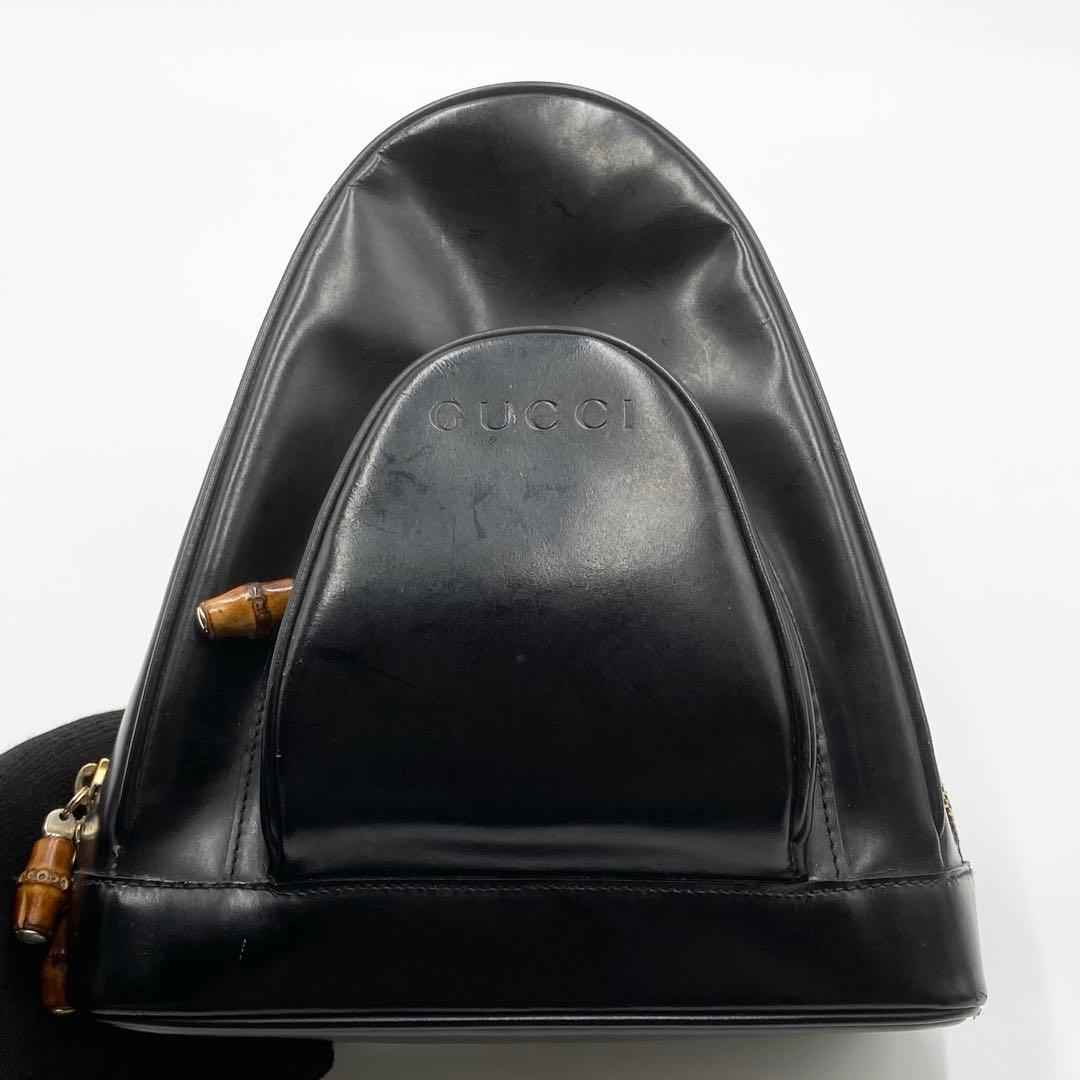 希少　GUCCI グッチ　ボディバッグ　バンブー　レザー　ロゴ刻印　ブラック