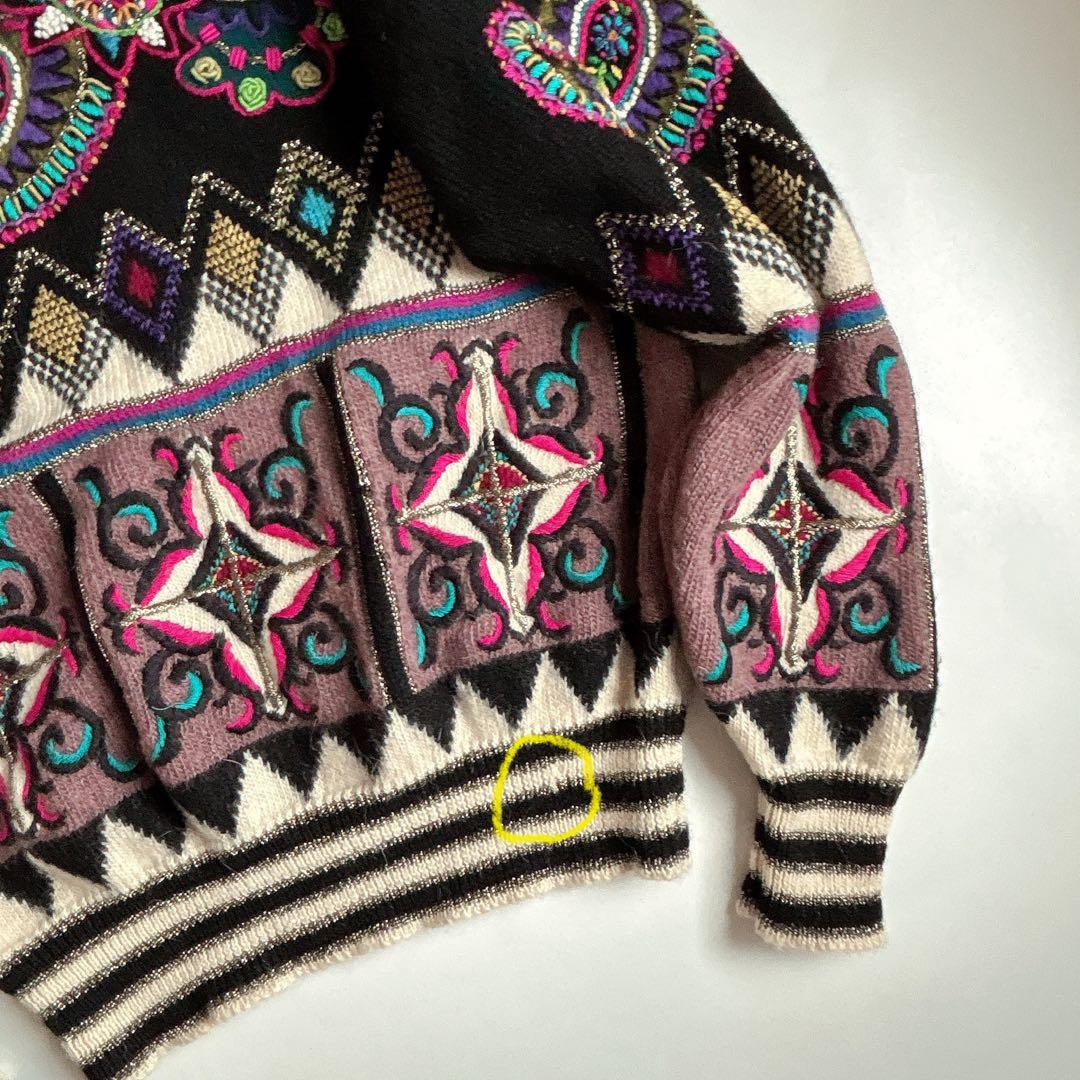 希少 ヴィンテージ 当時物 ヨシユキコニシ ペイズリー ハンドニット タートル