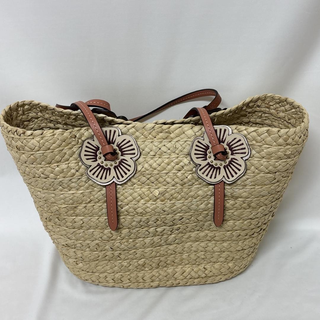 COACH カゴバック ストロー トートバッグ ショルダー アイボリA4 美品
