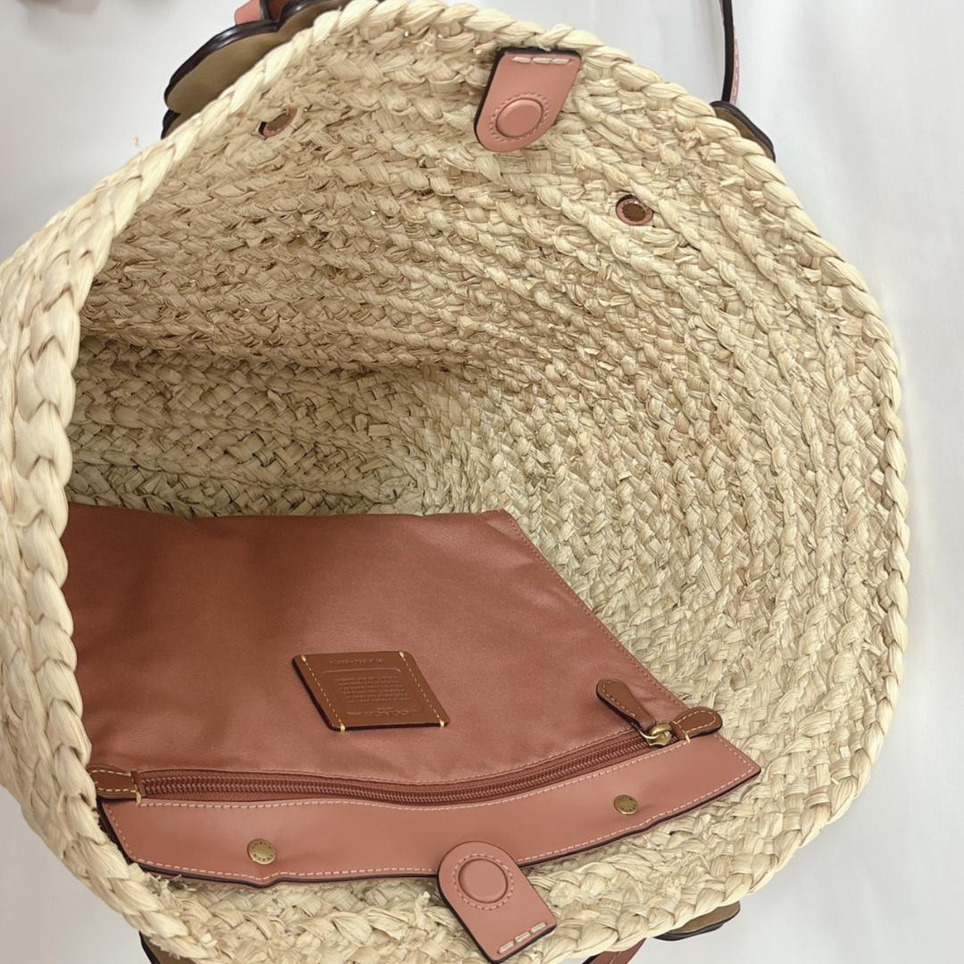 COACH カゴバック ストロー トートバッグ ショルダー アイボリA4 美品