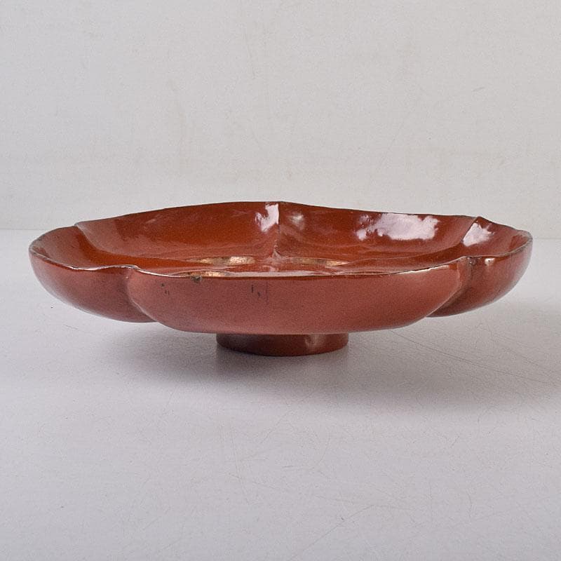 時代根来　朱塗　梅の花盆　書付時代箱　V　R8648