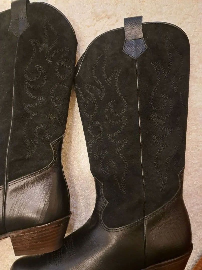 【未使用】カワノ celica 本革ウエスタンブーツ 黒