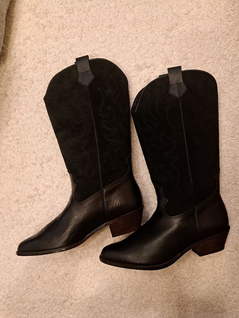 【未使用】カワノ celica 本革ウエスタンブーツ 黒