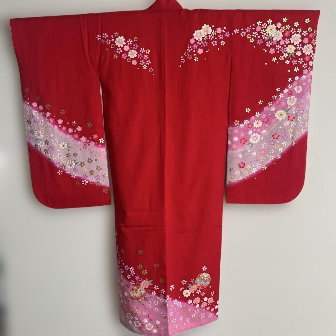 七五三用 絹100% 赤い着物120-130cm