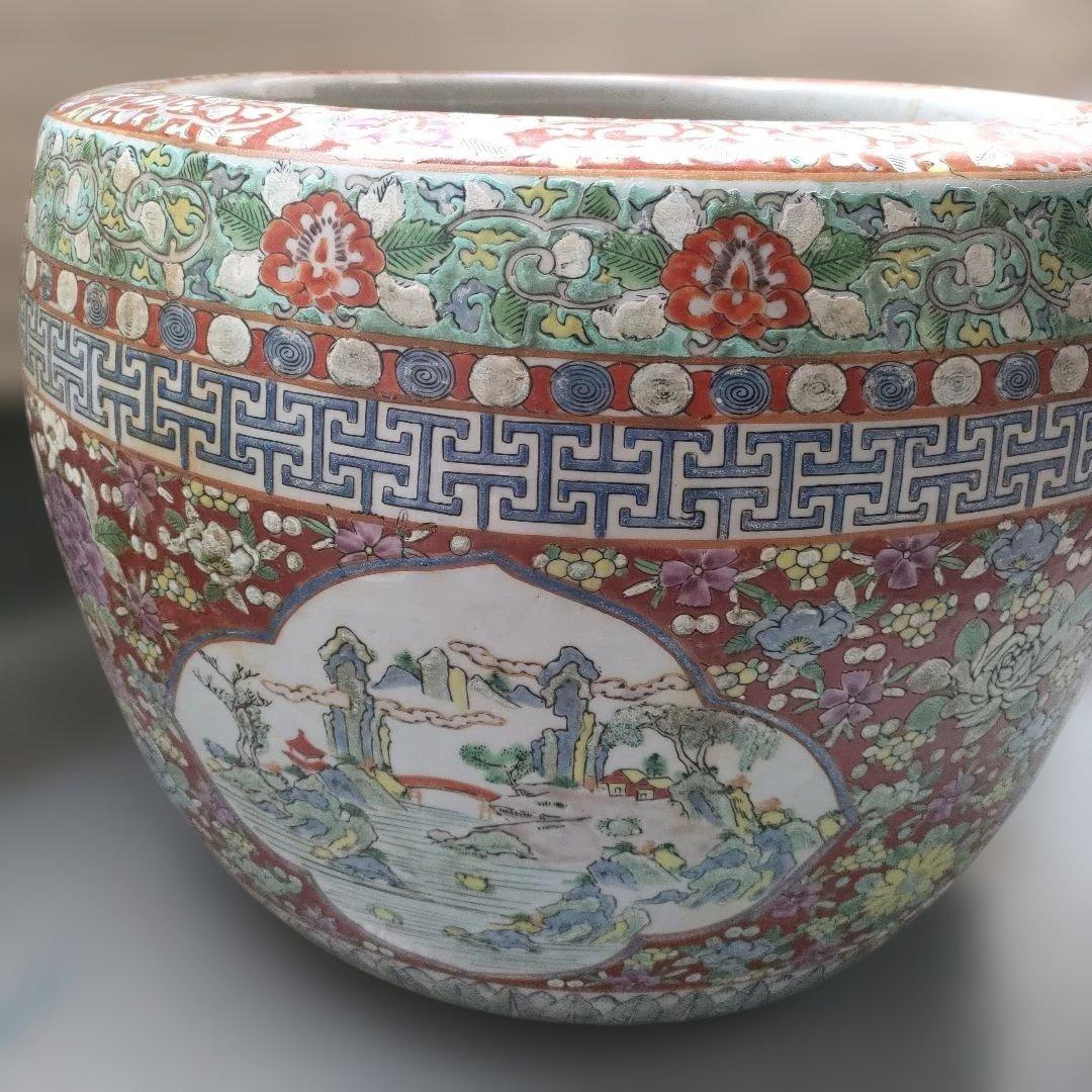 陶器製火鉢 花柄 鳥模様