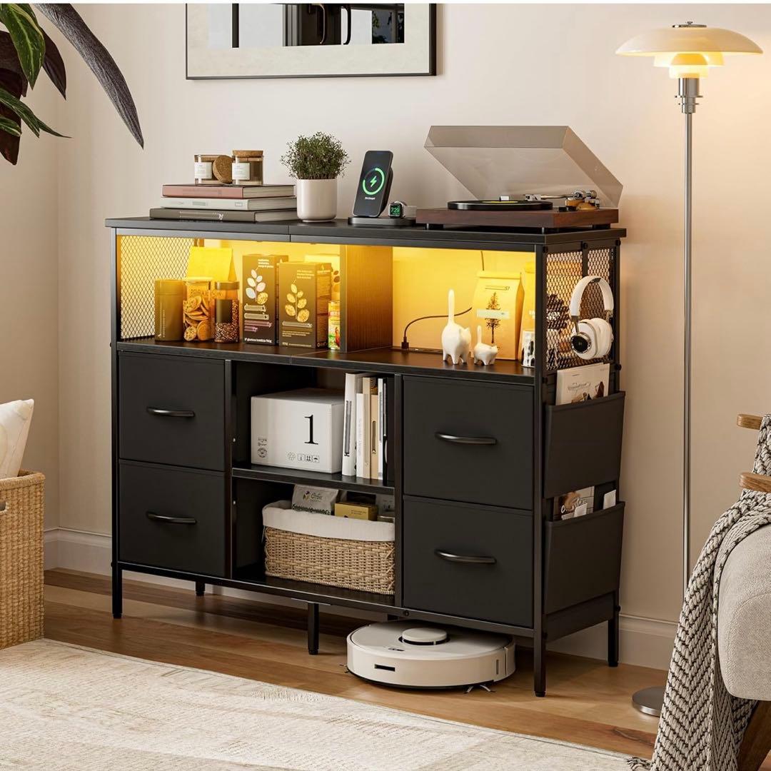 チェスト収納 タンス 棚付き 箪笥リビング収納チェスト LEDライトテレビボード