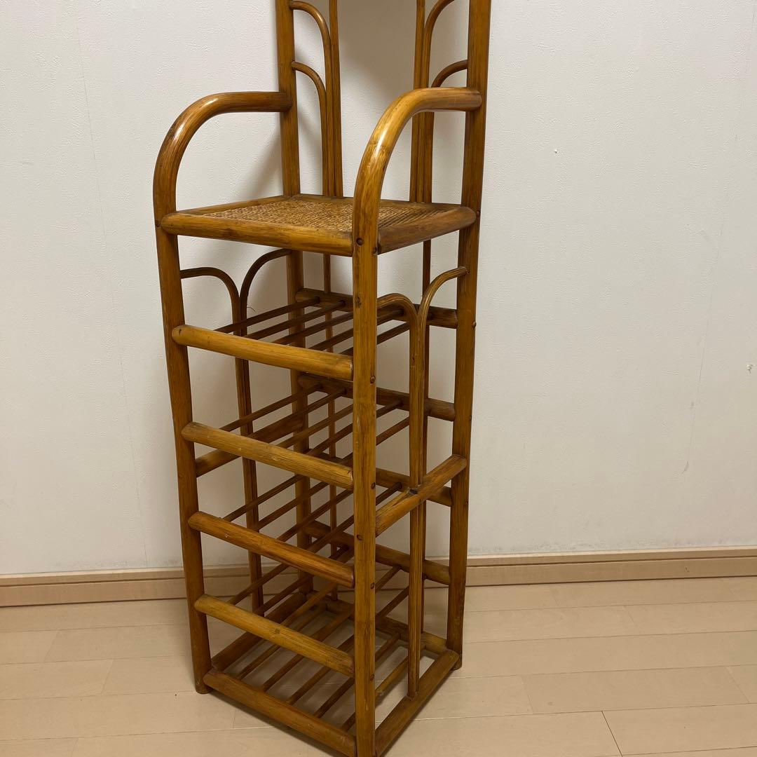 藤　ラタン　鏡　ミラー　棚　インテリア　昭和　レトロ