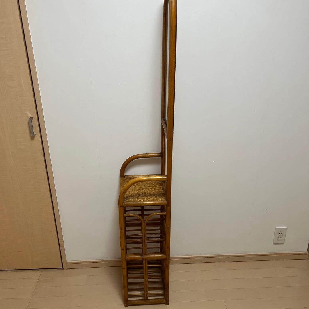 藤　ラタン　鏡　ミラー　棚　インテリア　昭和　レトロ