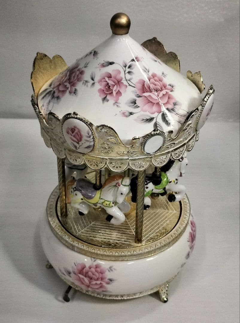 ヴィンテージ 陶器製 メリーゴーランド オルゴール Sankyo