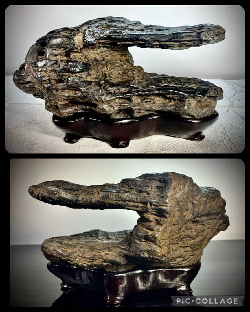 3999 佐治川石 ウブ 桐箱付  銘：『虎渓窟』 横22(cm)2.66kg