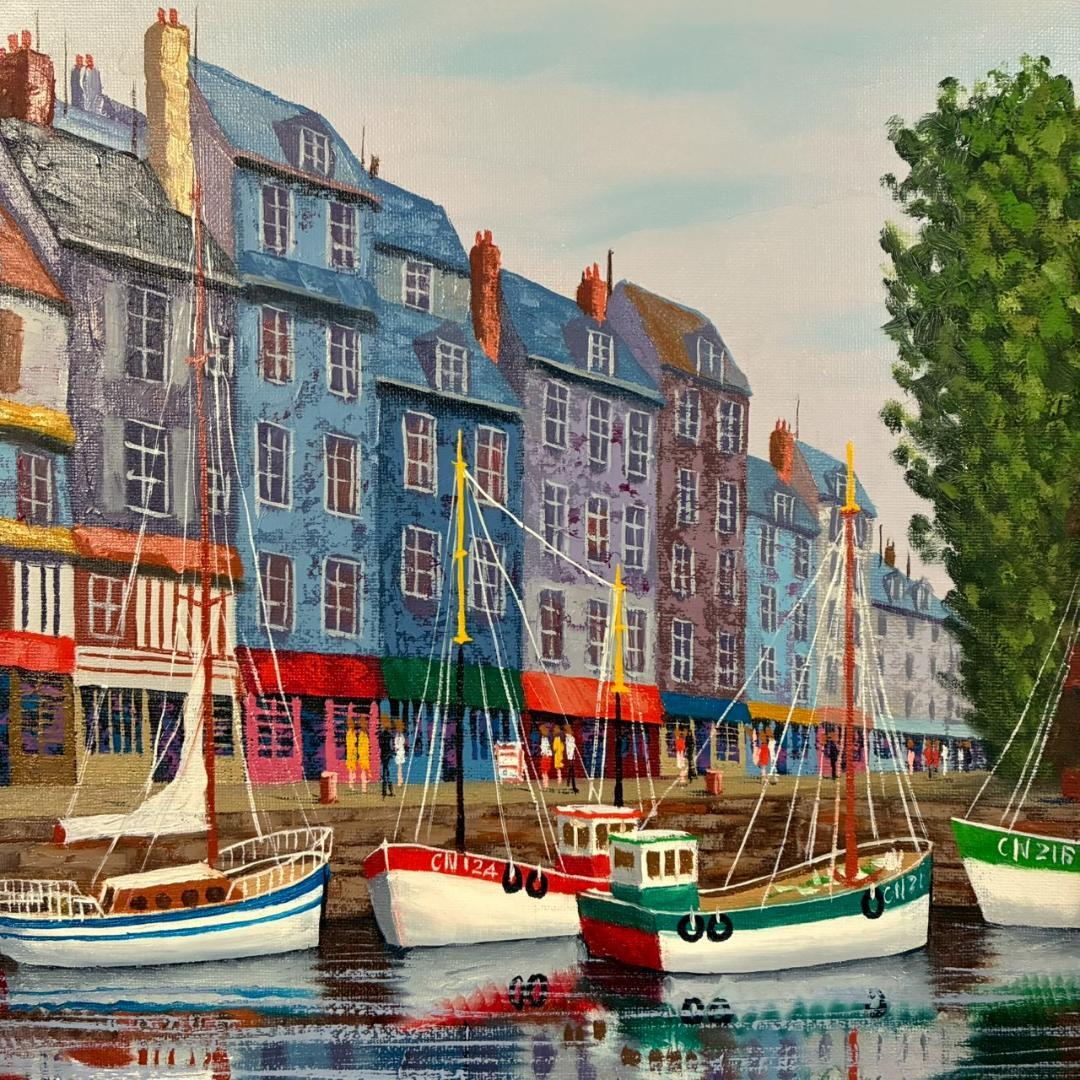 佐藤計「オンフルール」キャンバスに油彩画 F6 直筆サイン入 額装 フランス風景