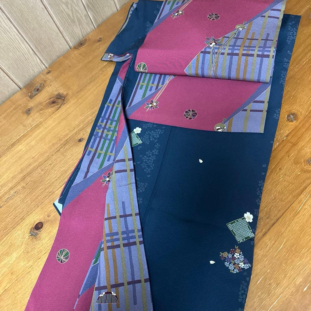 やまと誂製　正絹小紋　名古屋帯　長襦袢　帯締め　しつけ糸付き　４点セット