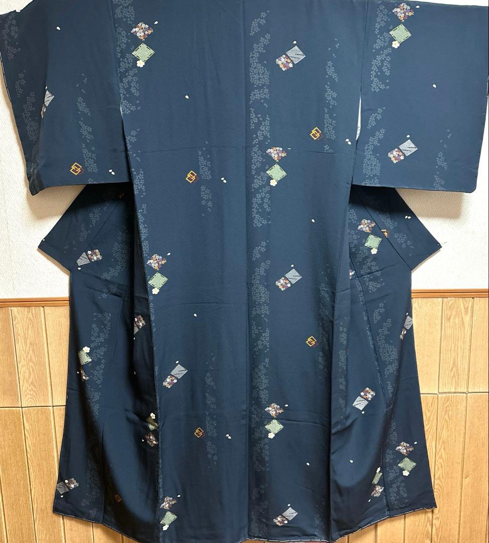 やまと誂製　正絹小紋　名古屋帯　長襦袢　帯締め　しつけ糸付き　４点セット