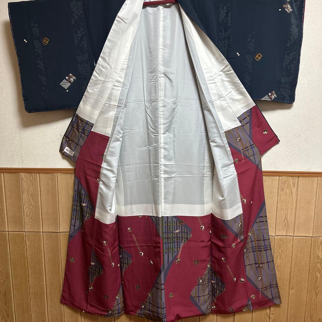 やまと誂製　正絹小紋　名古屋帯　長襦袢　帯締め　しつけ糸付き　４点セット