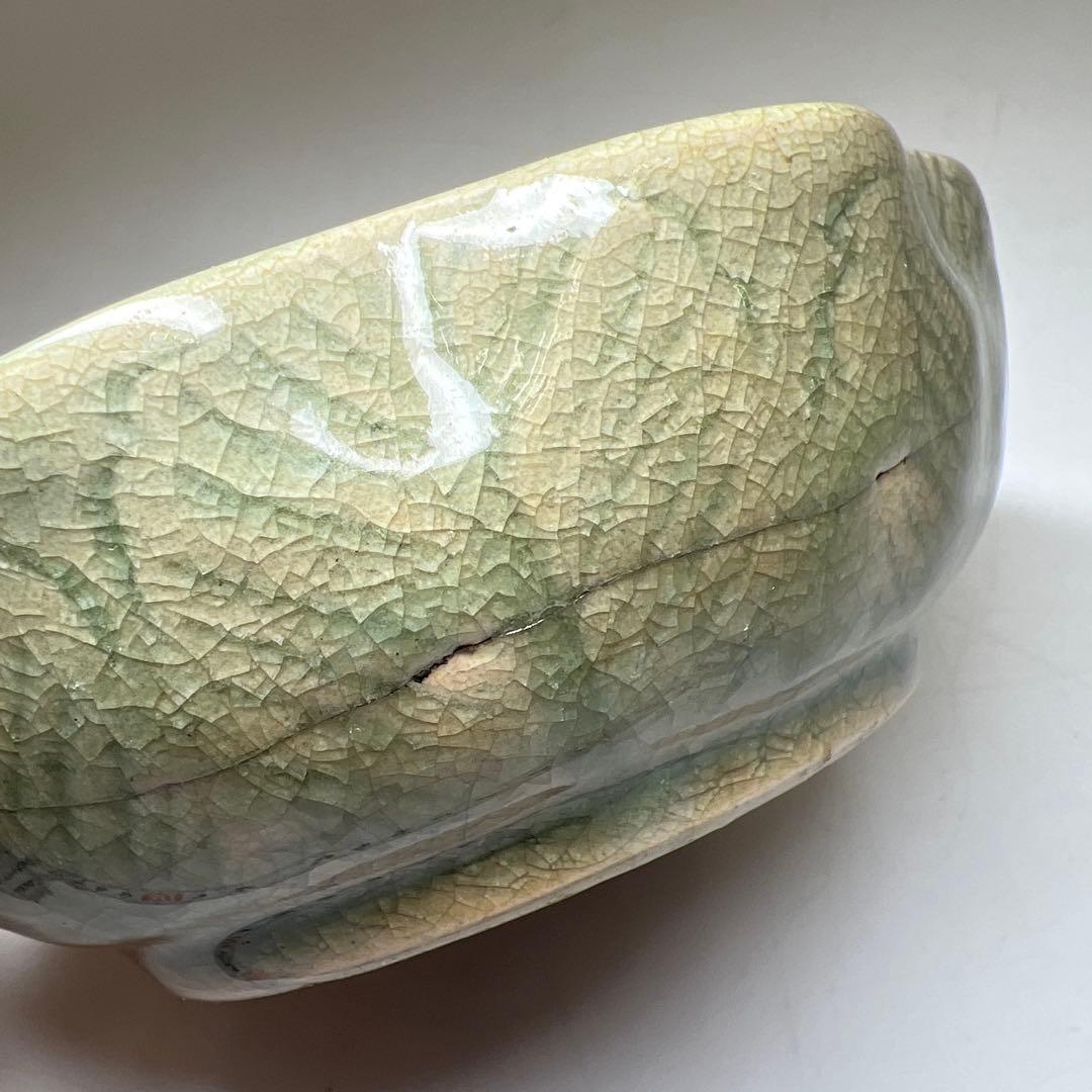 中国明時代　竜泉窯七官青磁硯石　木箱付　幅約12.3g 東Y8-0205☆2F
