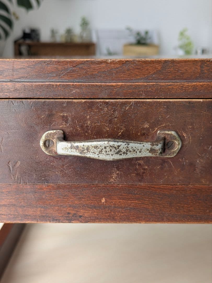 アンティーク　文机　レトロ　テーブル　机　木製　無垢　引き出し　昭和　大正