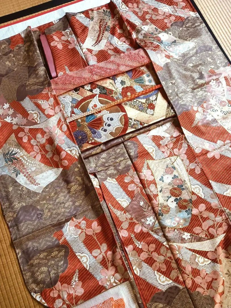 吾妻徳穂　吉澤友禅　振袖フルセット　美品　朱系　華やか　丈161 裄67.5