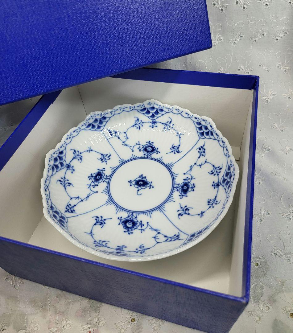 未使用✨ロイヤルコペンハーゲン ブルーフルーテッド ケーキディッシュ 足付 深皿