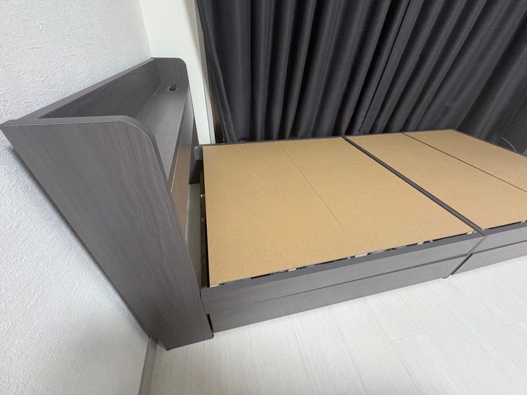 ダークグレー シングルベッド 引き出し収納