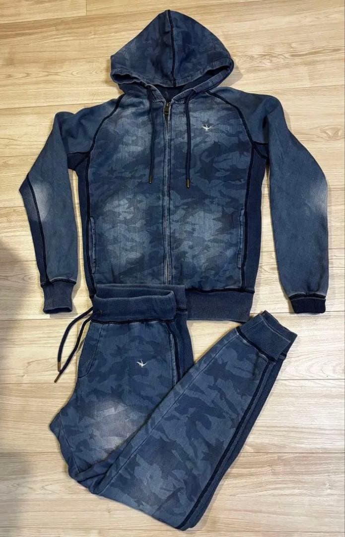 1PIU1UGUALE3 カモフラ デニム 柄 スウェット セットアップ