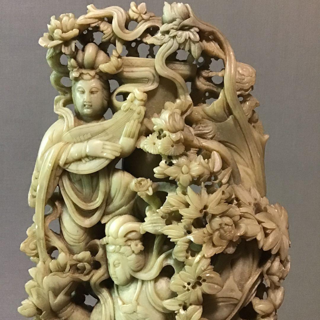 碧玉極微細彫刻　飛翔天女　弁財天　金運の使い　蓄財追求神様石