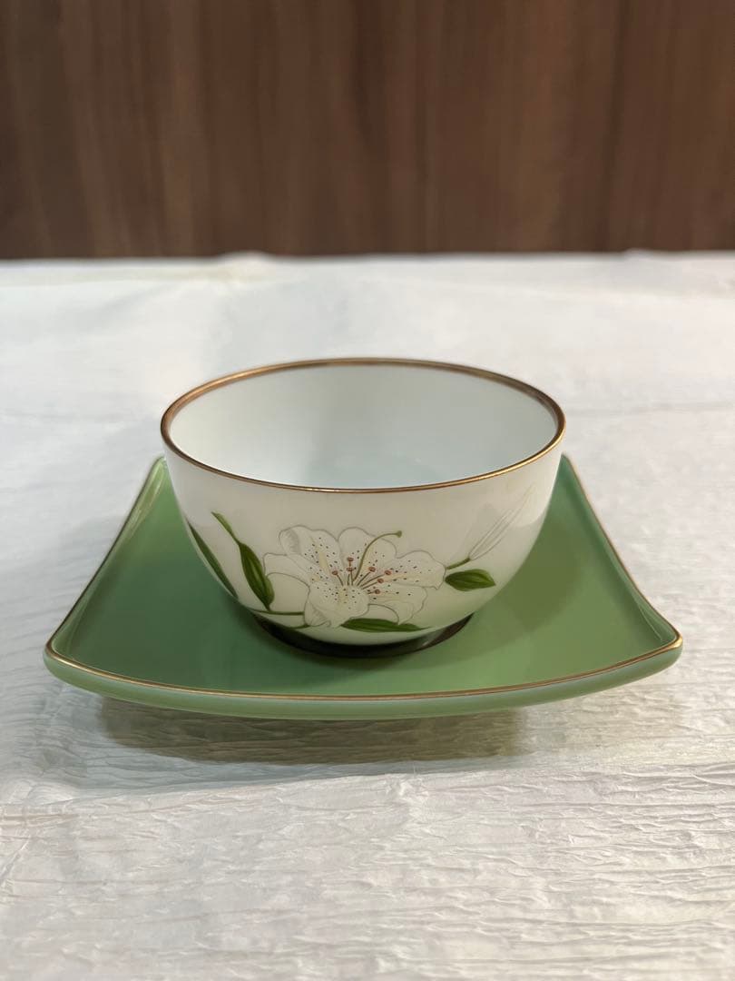 深川製磁　君島一郎　キミジマ　百合　急須　湯呑み　菓子皿