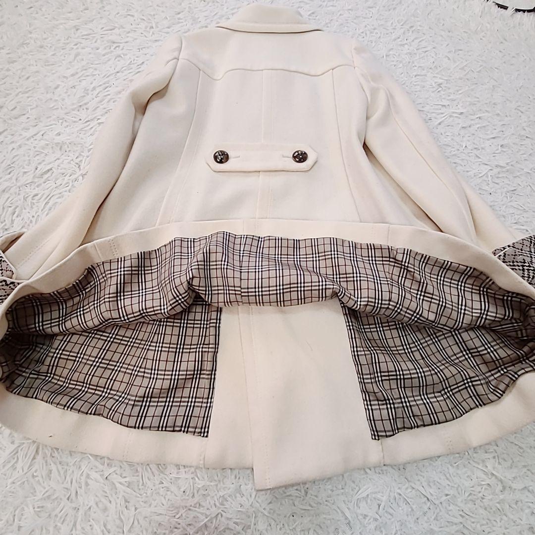 バーバリー・ブルーレーベル 裏ノバチェック コート アイボリー S