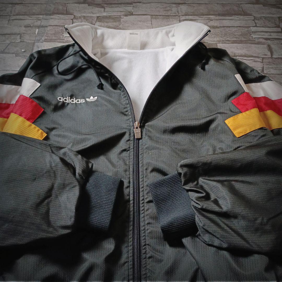 当時物☆90sアディダスナイロンジャケット デサント 刺繍ロゴ ワイド 短丈