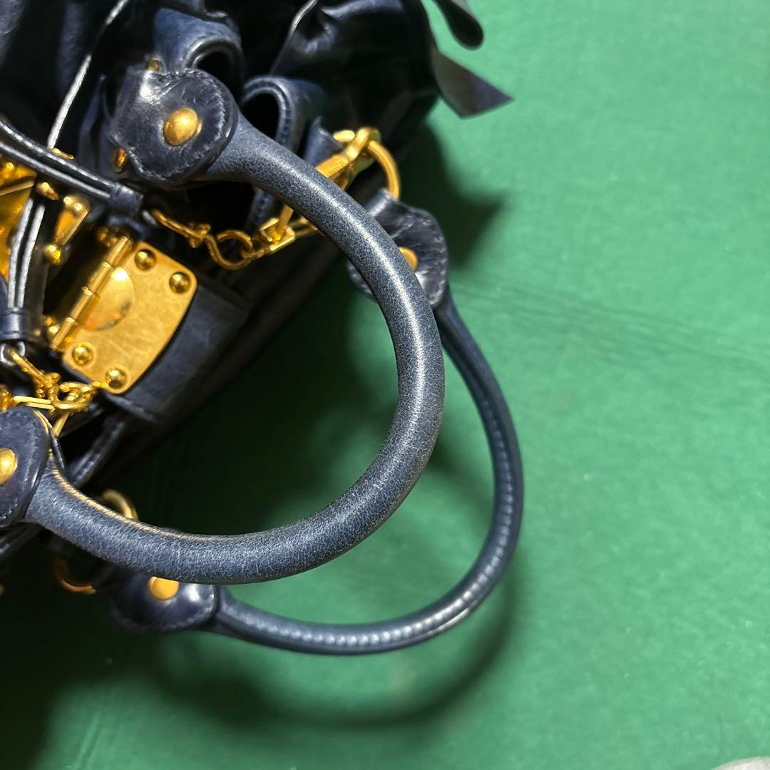 miu miu VITELLO LUX ハンドバッグ 2way リボン ブルー