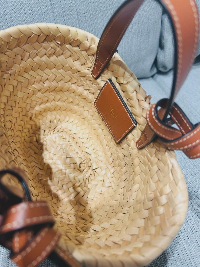 【値下げ】CELINE セリーヌ ミニパニエ　ラフィア&カーフスキン