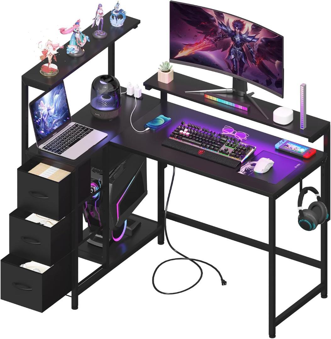 PCパソコンデスク モニター台2個付き 高さ7段階調節 幅130cm ブラック