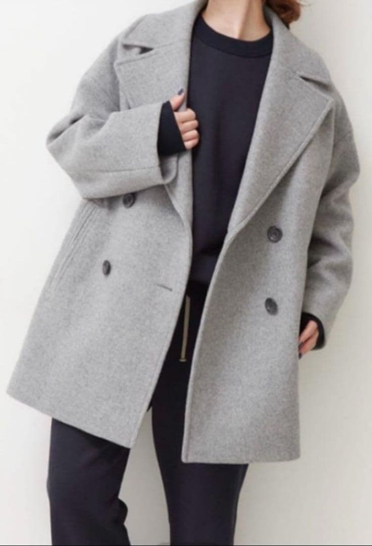 スピックアンドスパン Wメルトン Pコート グレー 36