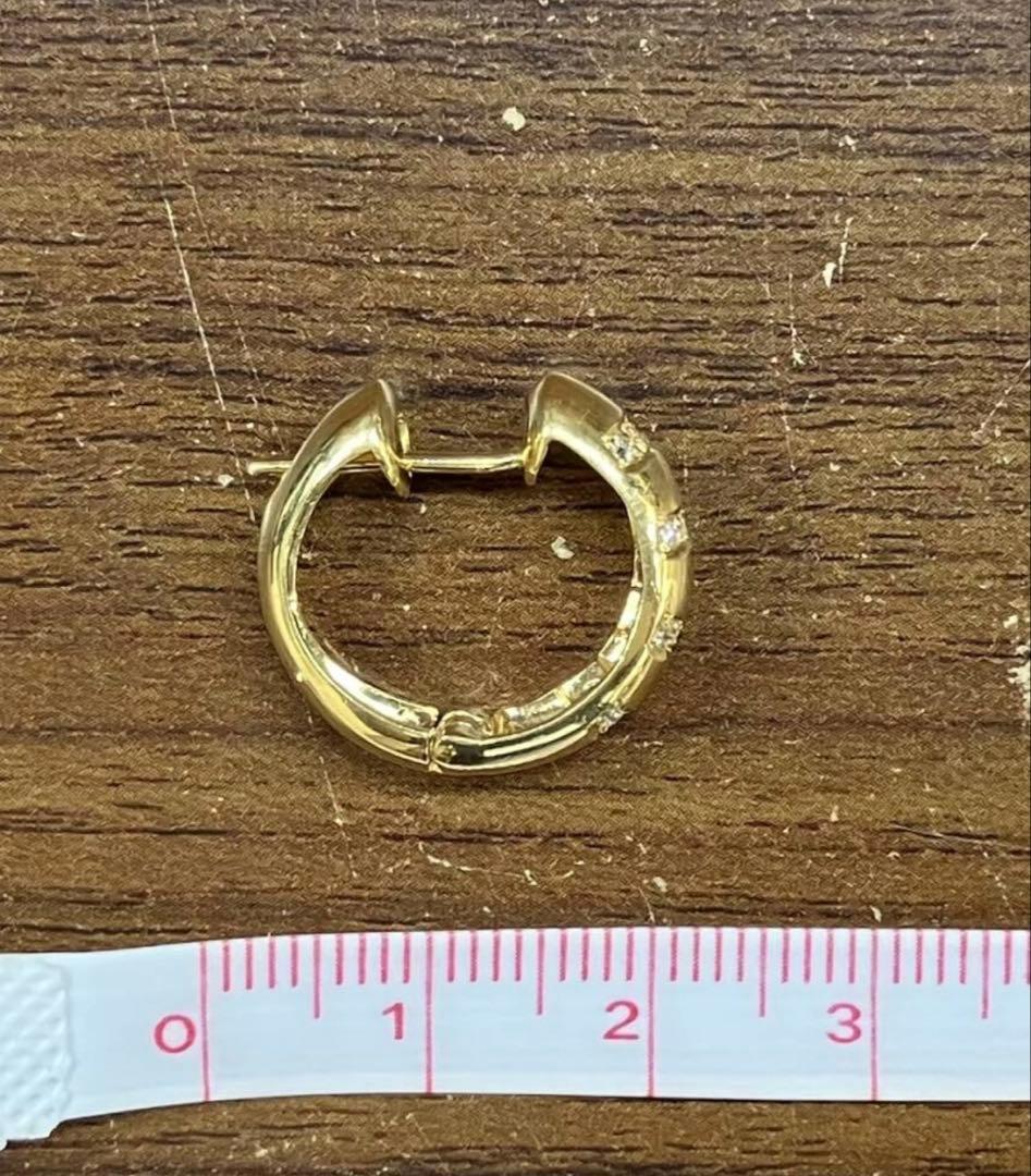 K18YG 天然ダイヤモンド フープ ピアス　片耳3.1g 鑑別書ソーティング付