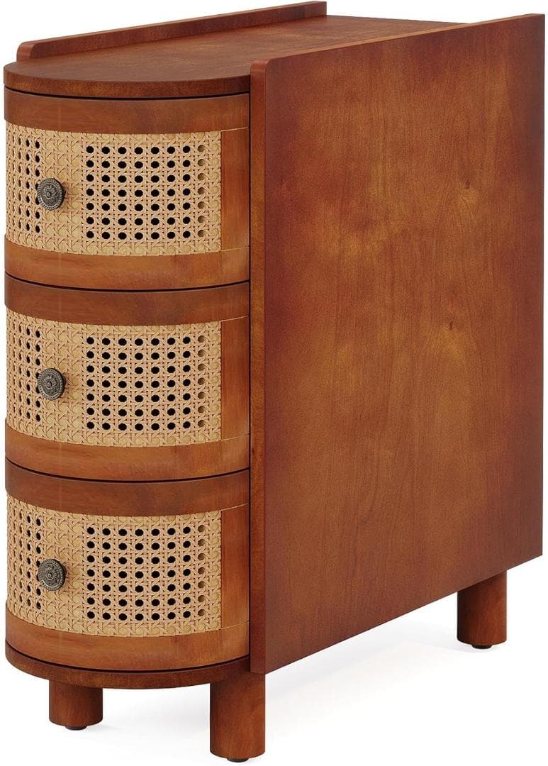 ６０％オフ【未使用に近い】 サイドテーブル ラタン調 引出し付テーブル 木製