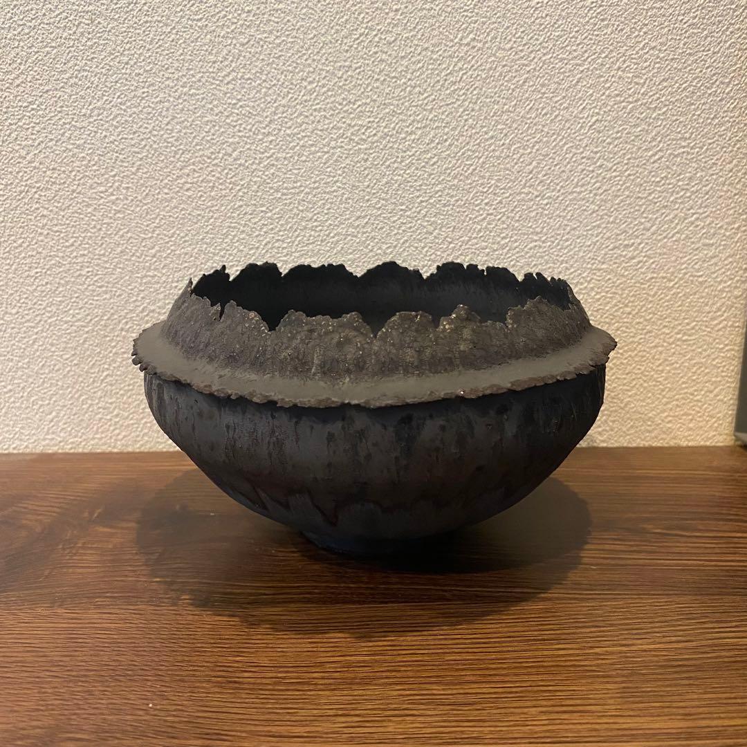 細川政己　大鉢　陶器鉢　Y鉢　yellgreen