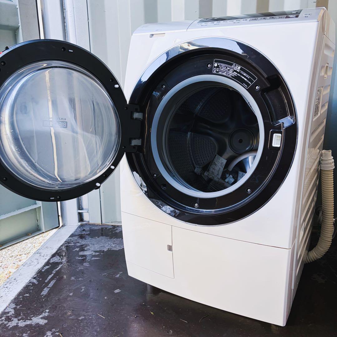 運搬取付無料！ホワイト純正日立大容量自動投入パワフルおしゃれドラム！完動品超美品