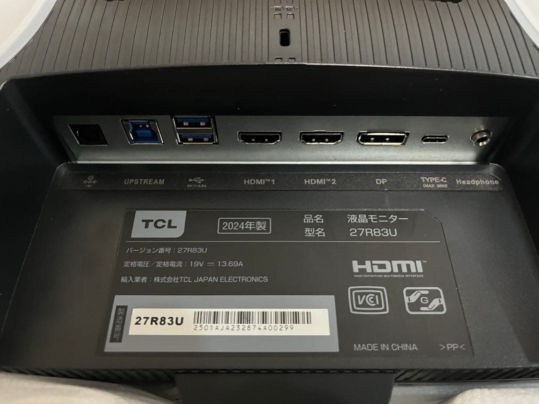 TCL 量子ドットMini LED モニター 27インチ 27R83U