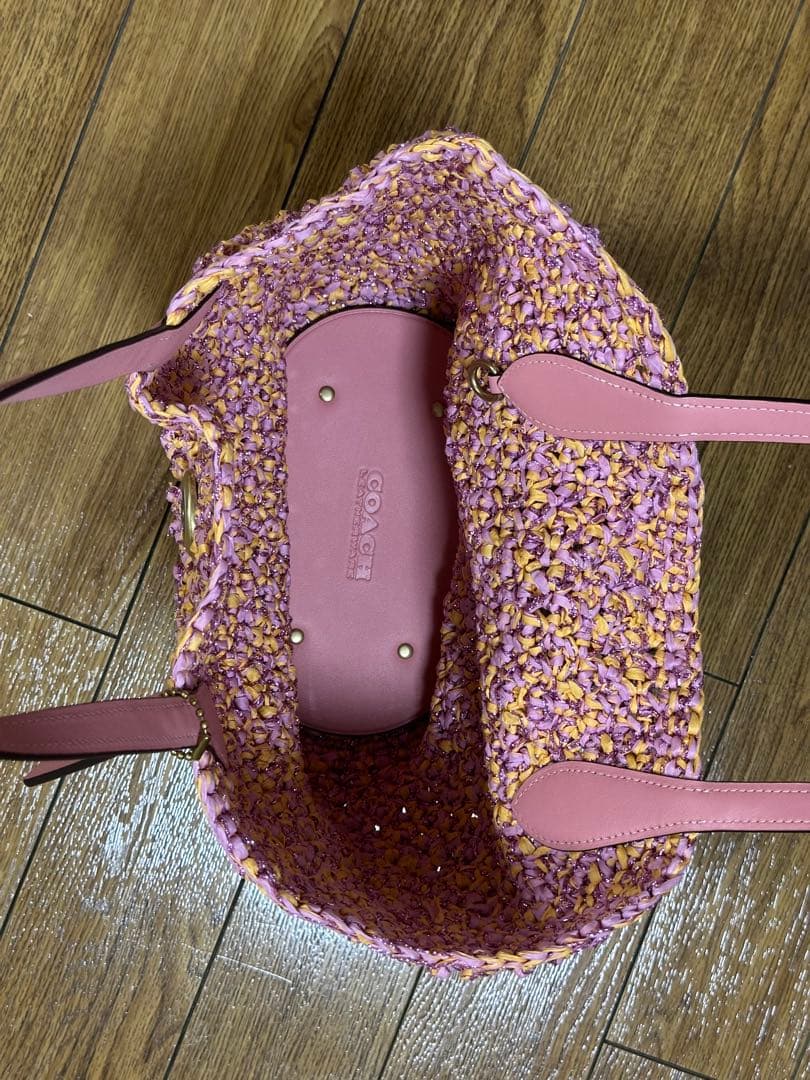 美品COACHコーチ トートバッグ カゴバッグ ピンク CH741 ポーチ付き