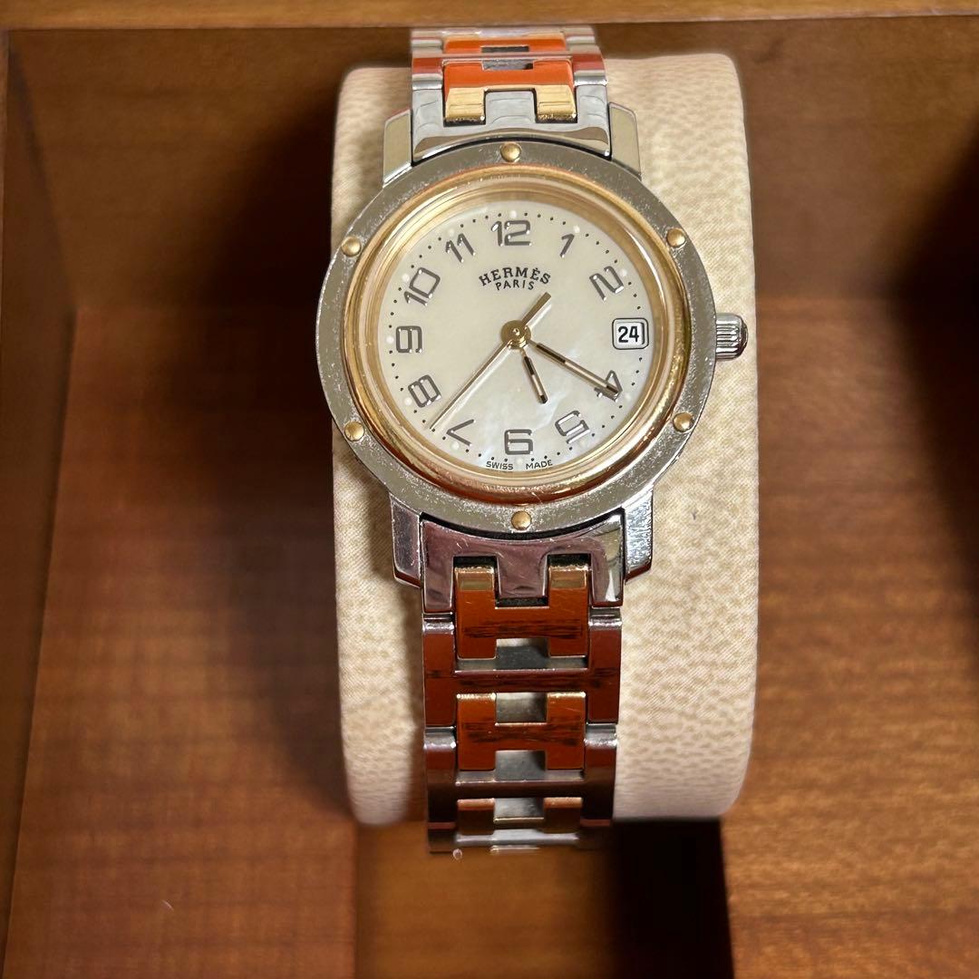 なっちゃんHERMESクリッパーCL4.220 シェル文字盤　コンビ腕時計