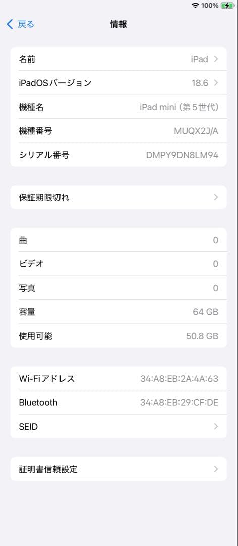 iPad本体 iPad mini 5 64GB
