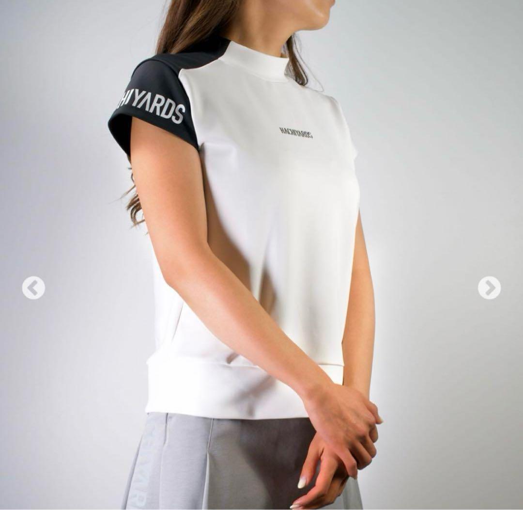 8yards モックネック半袖シャツ　L 白X黒