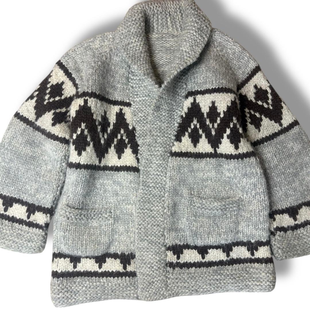 XL位 カウチンニット カウチンガウン ノルディク柄 肉厚 グレー カーディガン